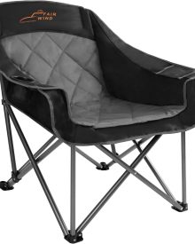 FAIR WIND Oversized Padded Camping Chair Heavy Duty Quad Fold Arm Chair Portable for Outdoor - Support 450LBS, Black