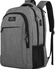 MATEIN Travel Laptop Backpack, Business Anti Theft Slim Sturdy Laptops Backpack with USB Charging Port, Water Resistant College School Computer Bag Gift for Men & Women Fits 15.6 Inch Notebook, Grey