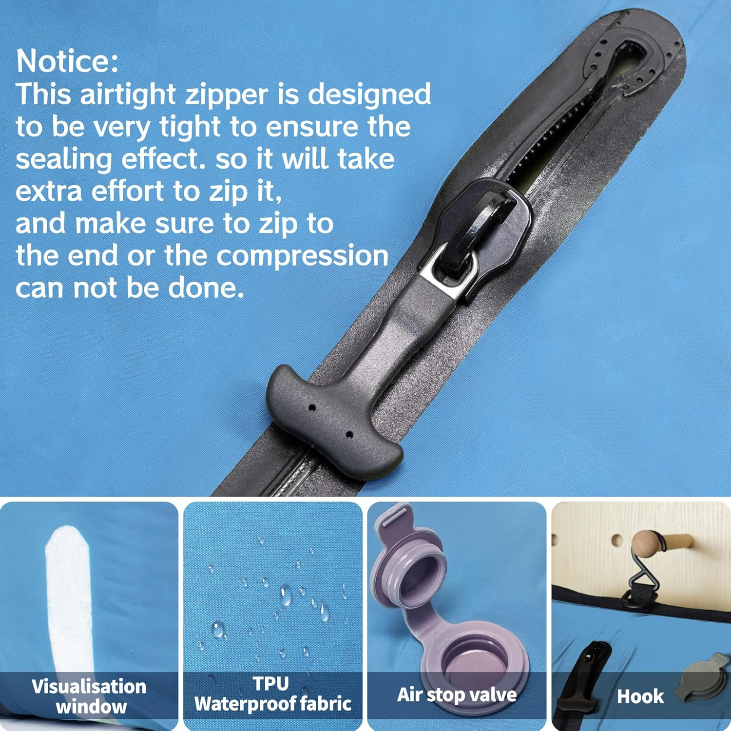 ONTYZZ Travel Vacuum Compression Bags Reusable Compression Bag with IP67 Waterproof Zipper Space Saver Vacuum Bags for Suitcase,Two Pack Blue - Image 4