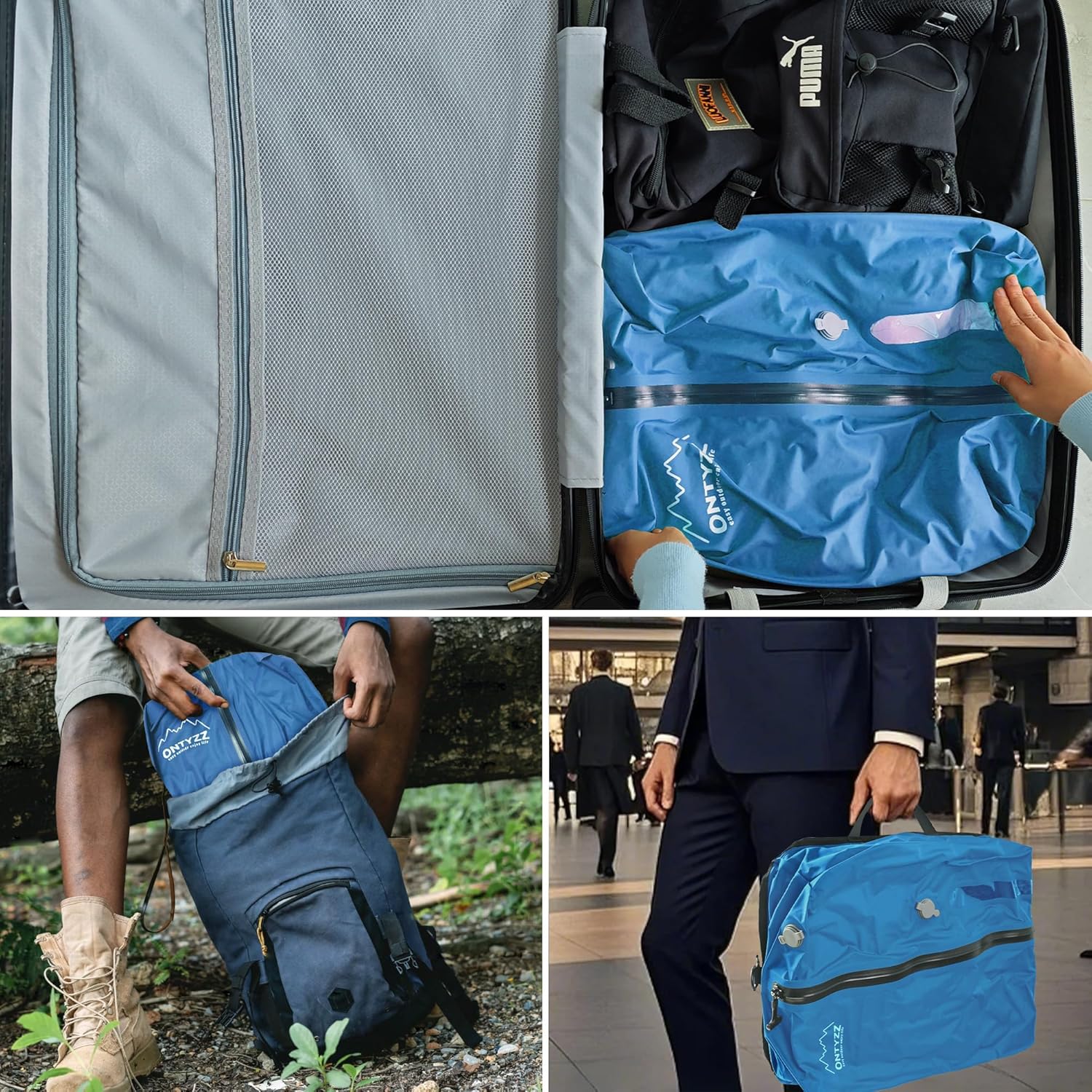 ONTYZZ Travel Vacuum Compression Bags Reusable Compression Bag with IP67 Waterproof Zipper Space Saver Vacuum Bags for Suitcase,Two Pack Blue - Image 6